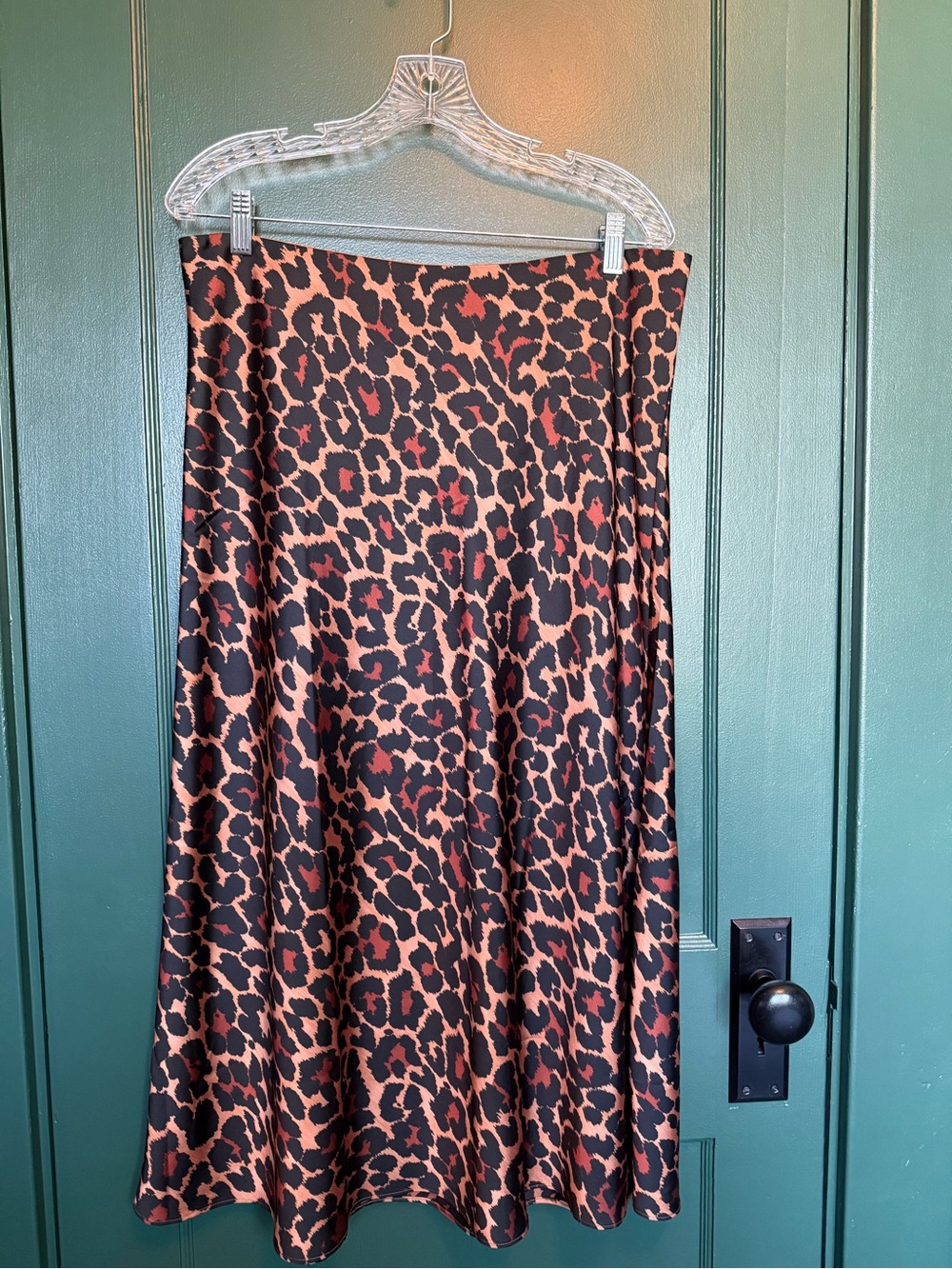 J.Crew Pull-On Slip Midi Skirt Leopard Print Brown Black L EUC